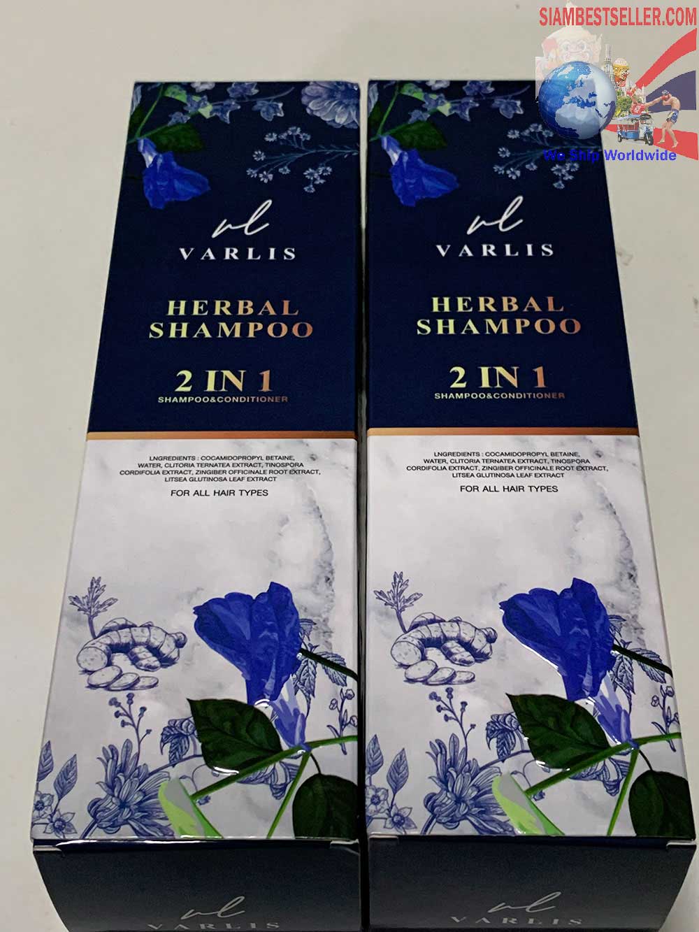 Shipped Package:  Shiny Nourish Hair 400ml. Reduce Hair Loss Hair Fall Weighty Hair Butterfly Pea Ginger Varlis Herbal Shampoo Conditioner 2 in 1  www.siambestseller.com Image 6