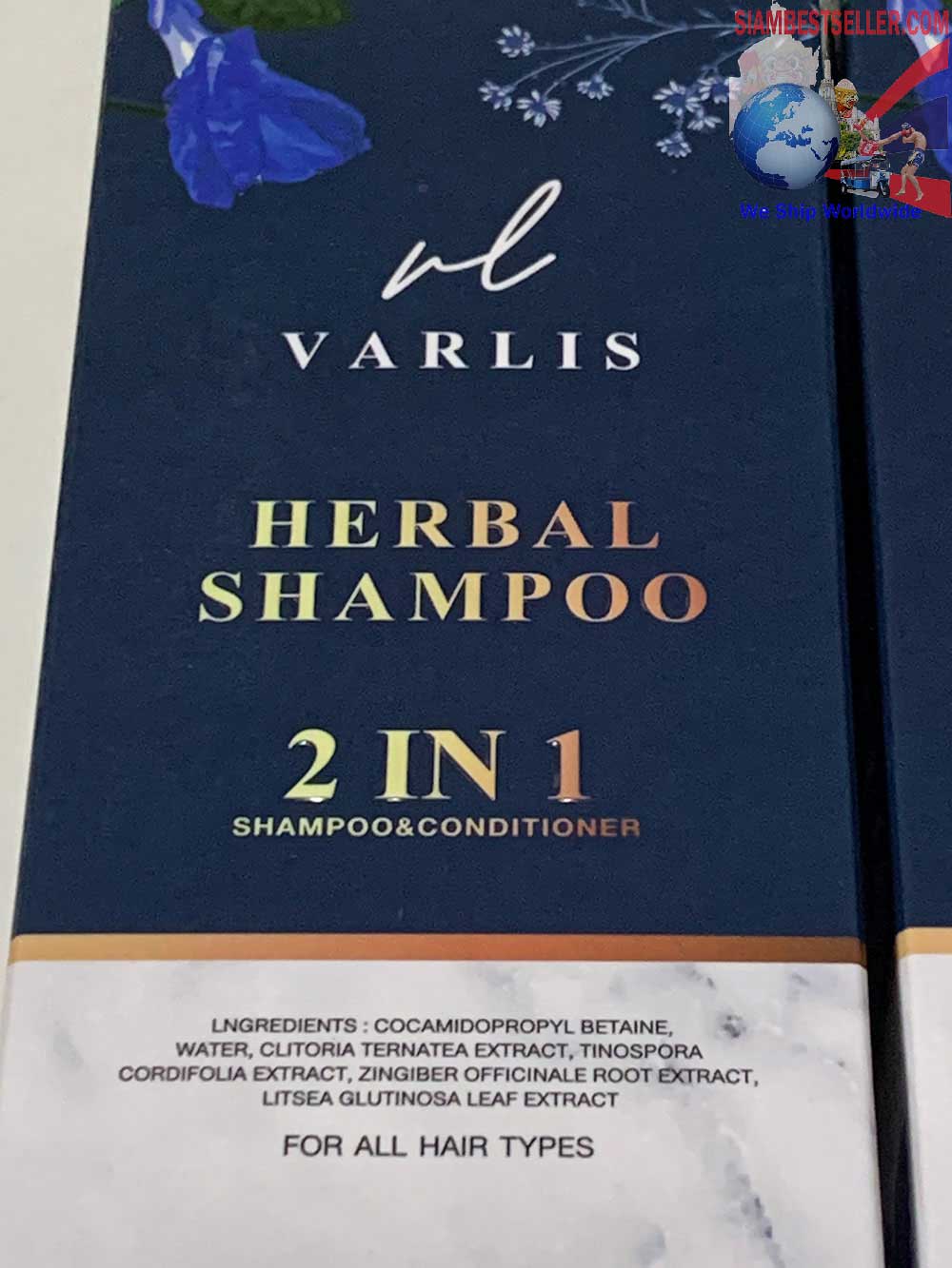 Shipped Package:  Shiny Nourish Hair 400ml. Reduce Hair Loss Hair Fall Weighty Hair Butterfly Pea Ginger Varlis Herbal Shampoo Conditioner 2 in 1  www.siambestseller.com Image 7