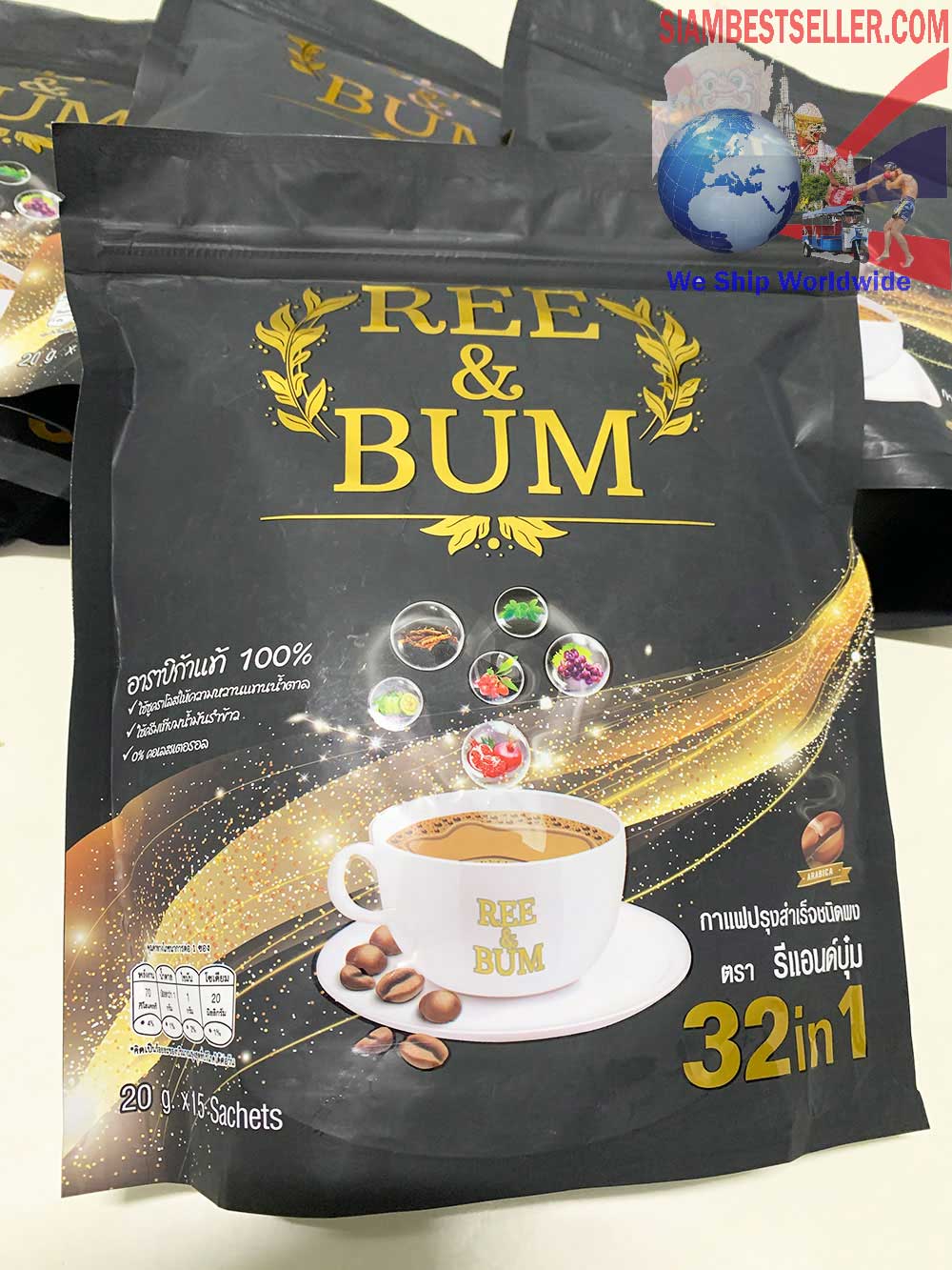 Shipped Package:  15 Sachets Ree & Bum Coffee Snack Healthy Delicious Coffee 32in1 100% Authentic Arabica Coffee   www.siambestseller.com Image 6